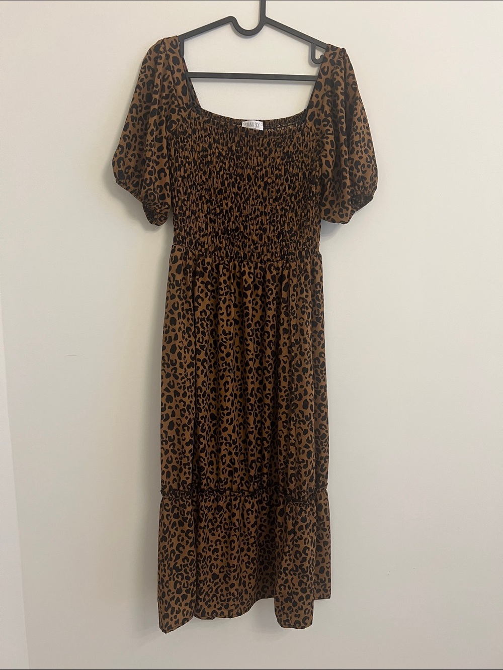 Leopard Print Brown Smocked Dress